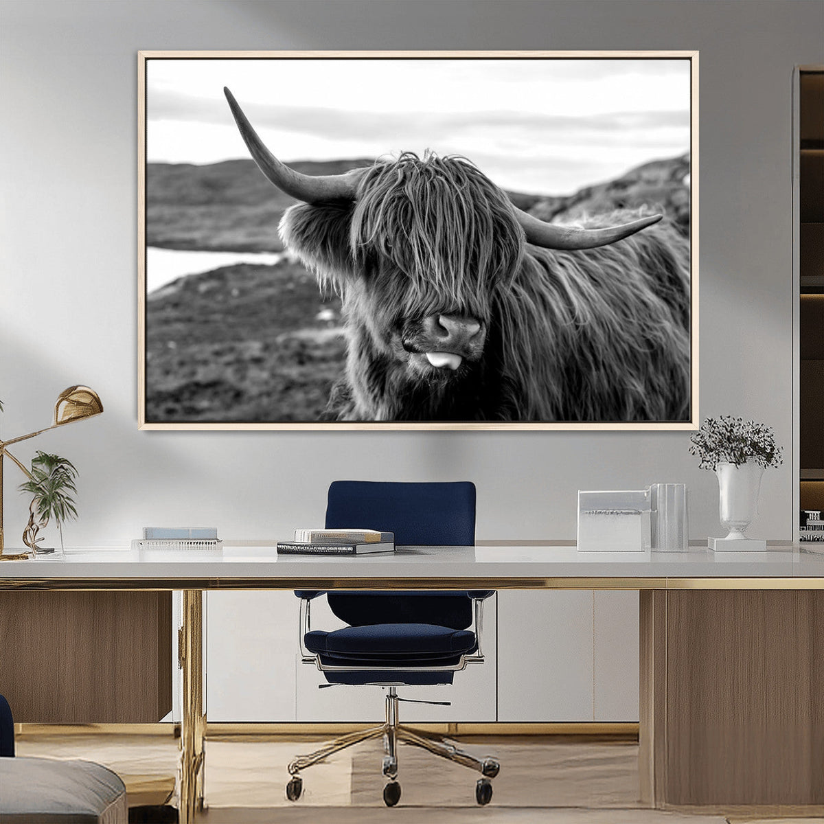 Longhorn Steer Canvas Print Wall Art, Highland Cow Canvas