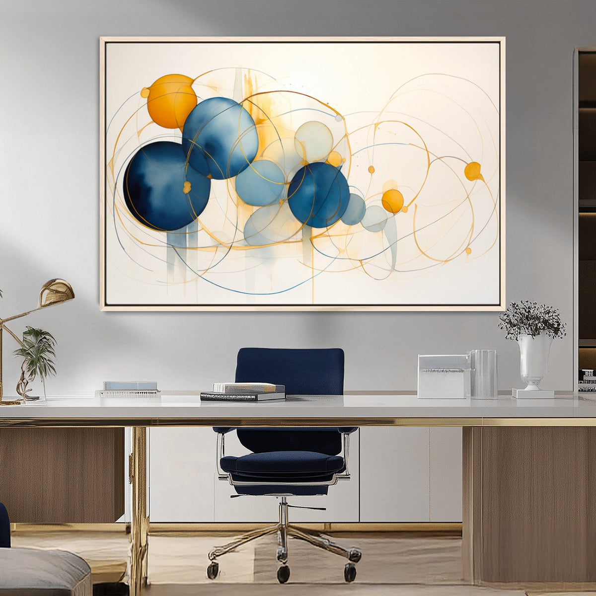 Geometric Blue Orange Abstract Wall Art Canvas, Geometric