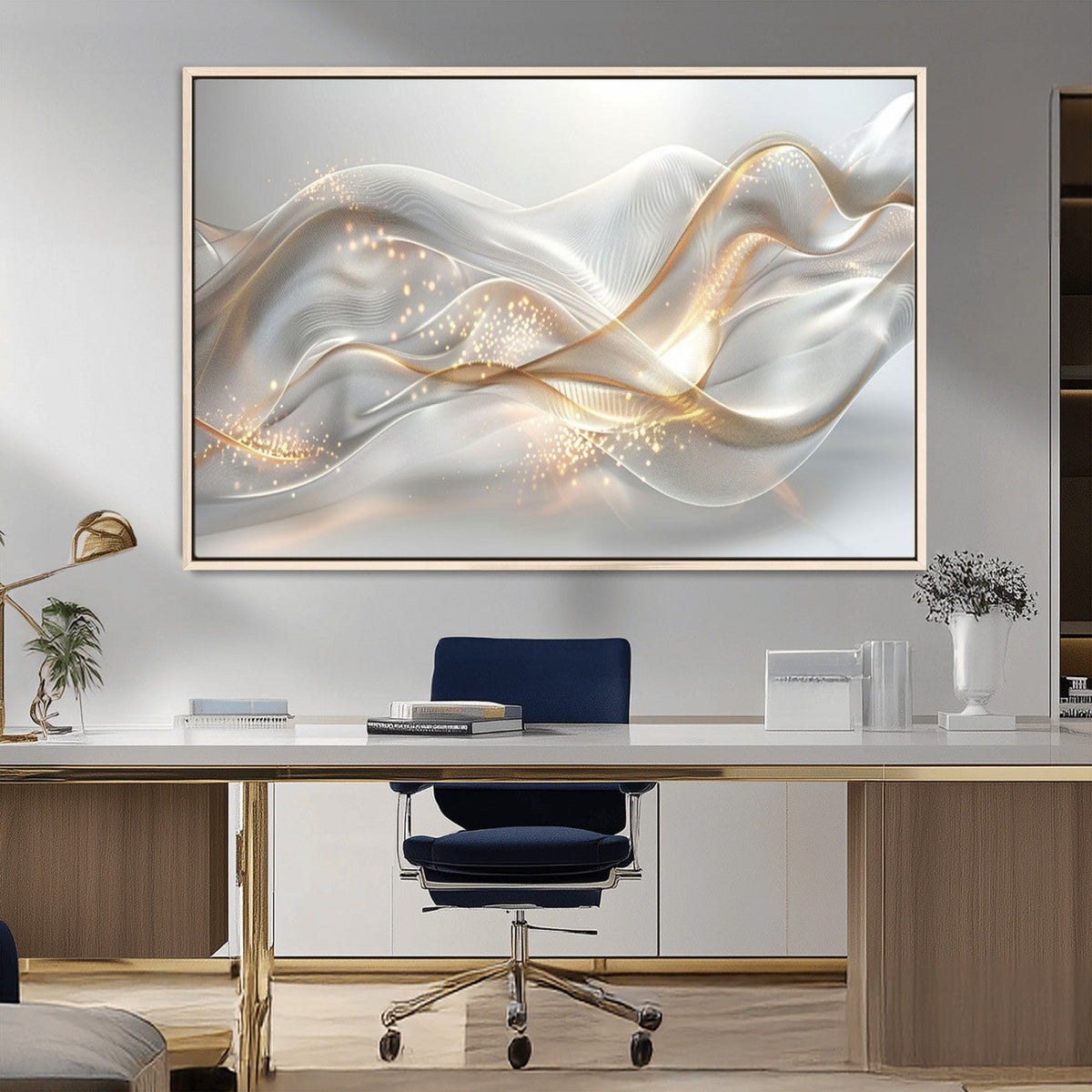 Abstract art Grey and Gold Lines Wall Art