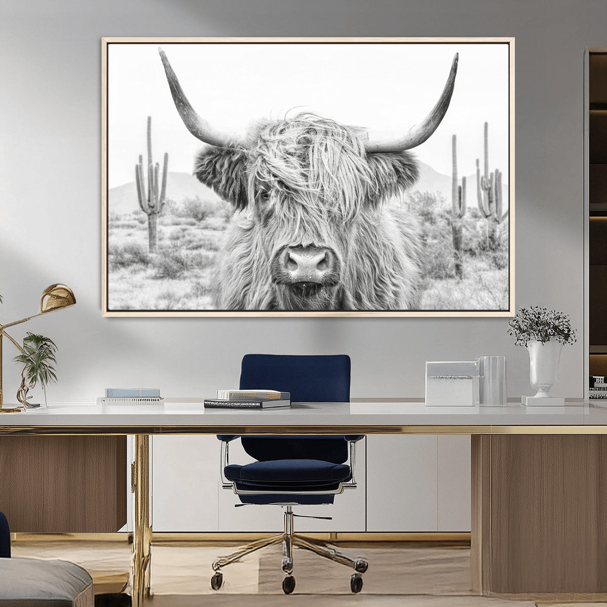 Rustic Charm | Cow Longhorn Black White Bighorn Wall Art