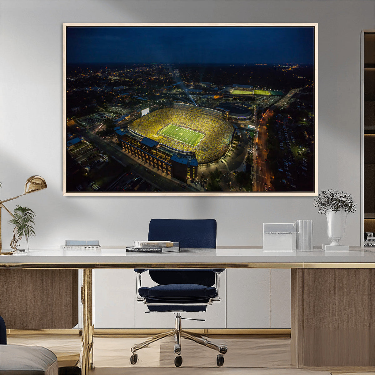 Michigan Stadium Night Game Wall Art – Sports Arena Aerial