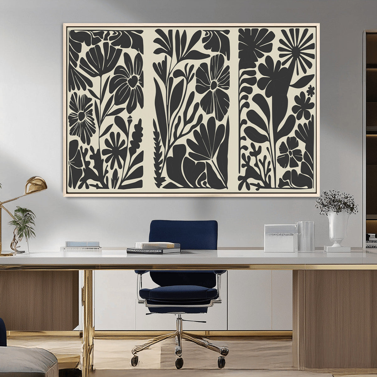 Modern Botanical Wall Art - Floral Black and White Canvas