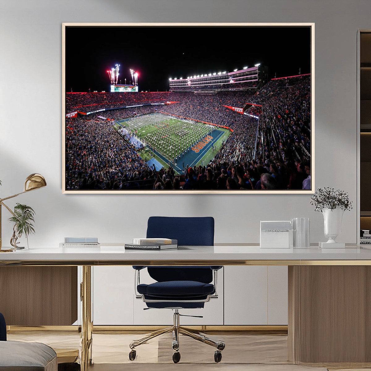 Ben Hill Griffin Stadium Night Game Triple Canvas Wall Art -