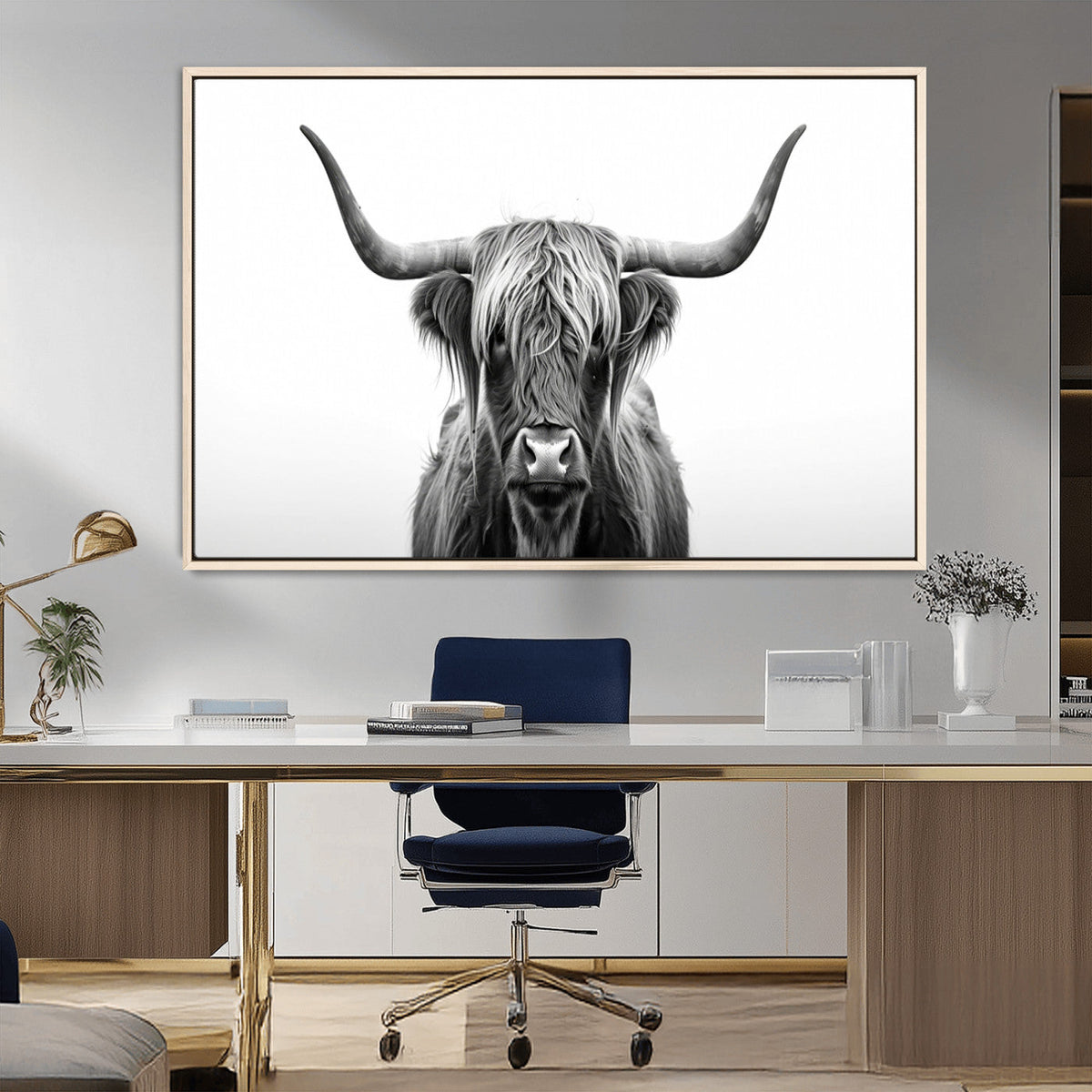 Highland Wall Art Canvas Print – Minimalist Black and White
