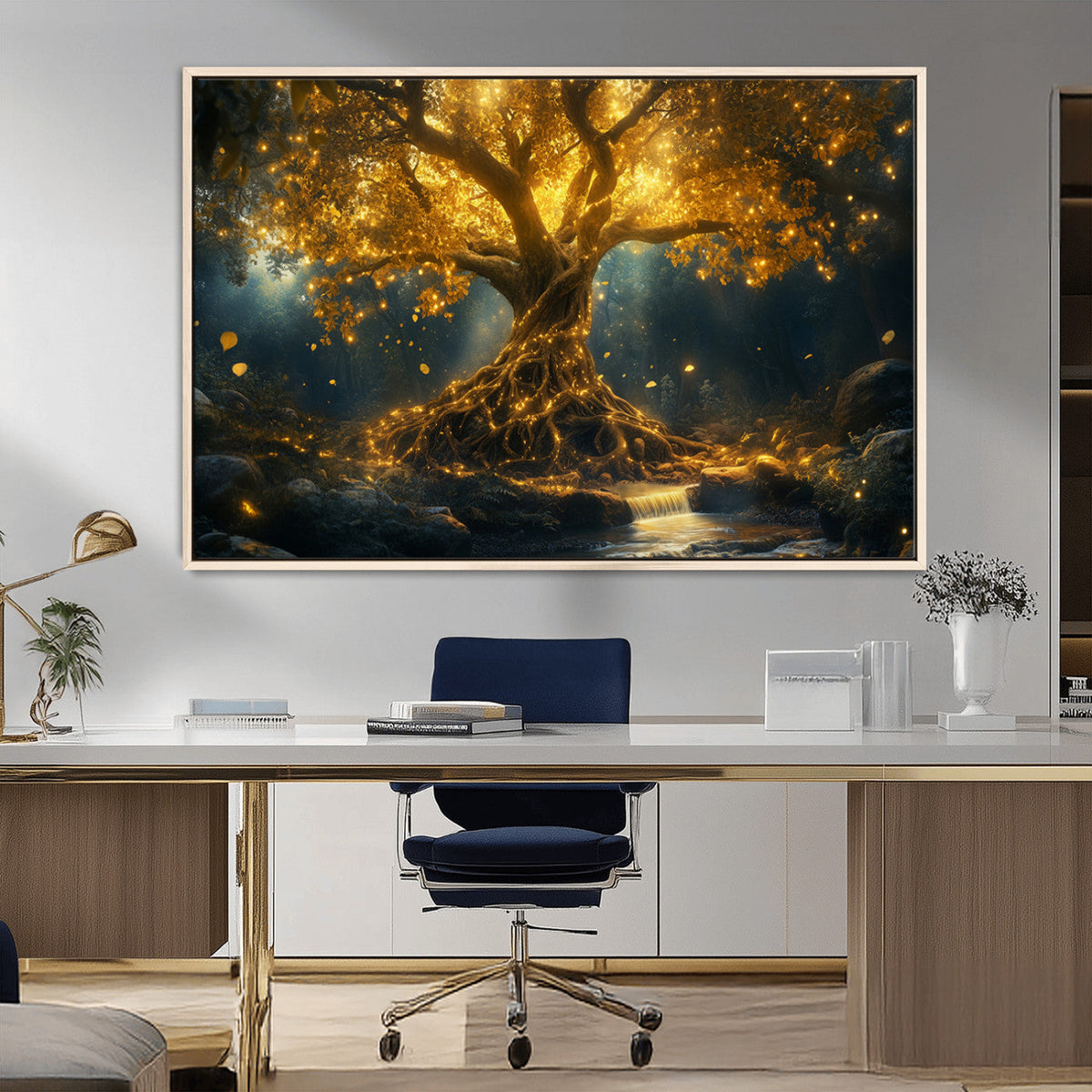 Golden Tree of Life Canvas Wall Art Print - Majestic Glowing