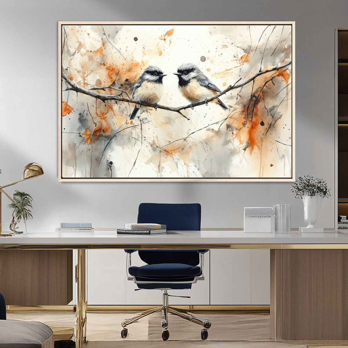 Abstract Watercolor Chickadee Bird Canvas Wall Art Print -