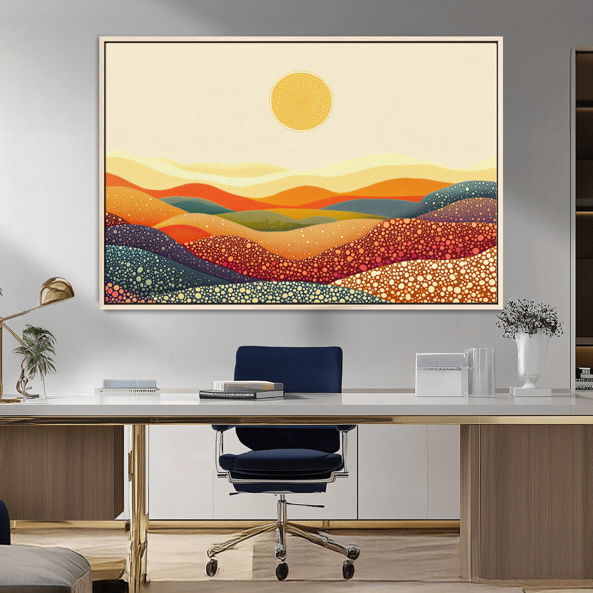 YAYOI KUSAMA Colorful Dot Art Landscape Canvas - Framed
