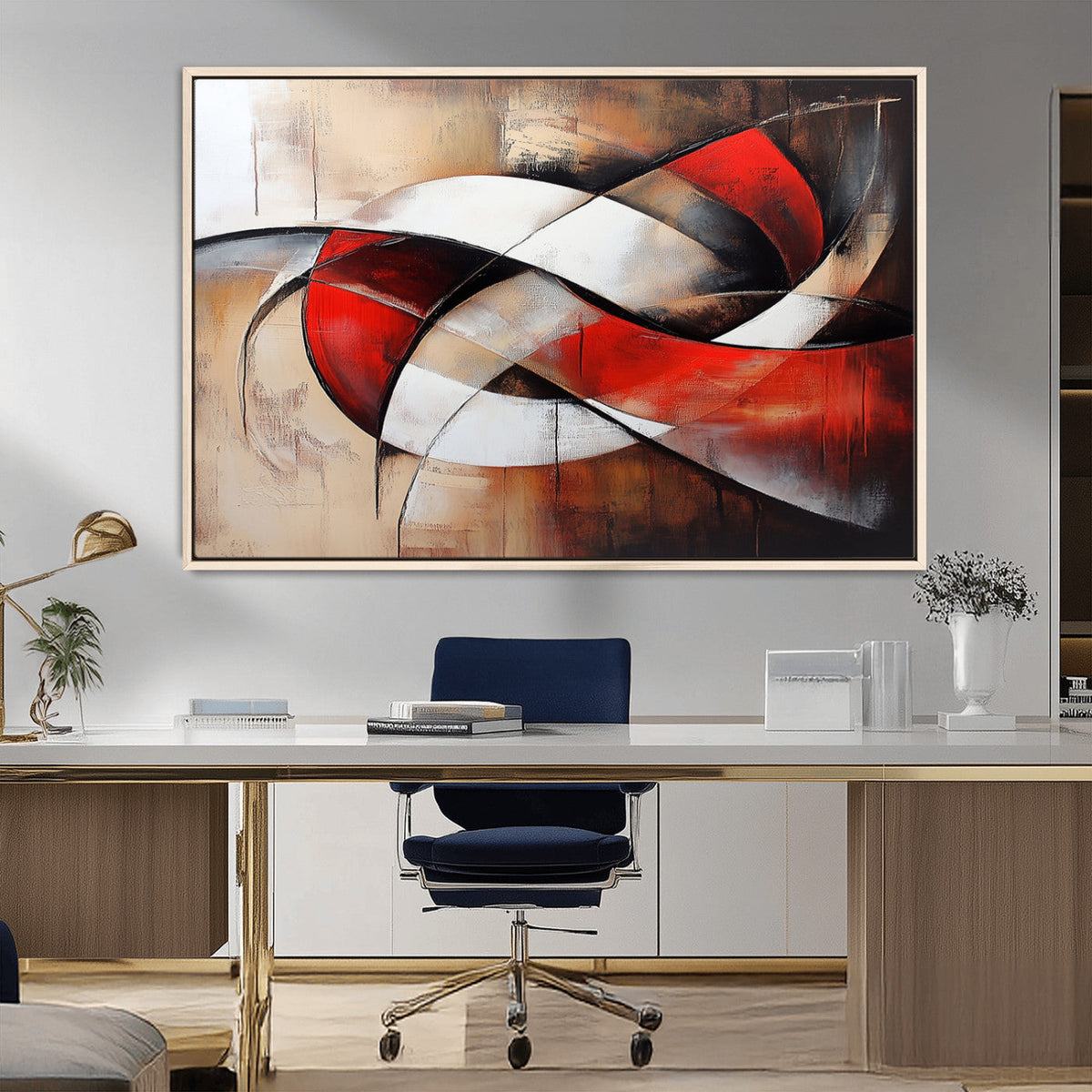 Abstract Wall Art - Modern Red and White Canvas Wall Art