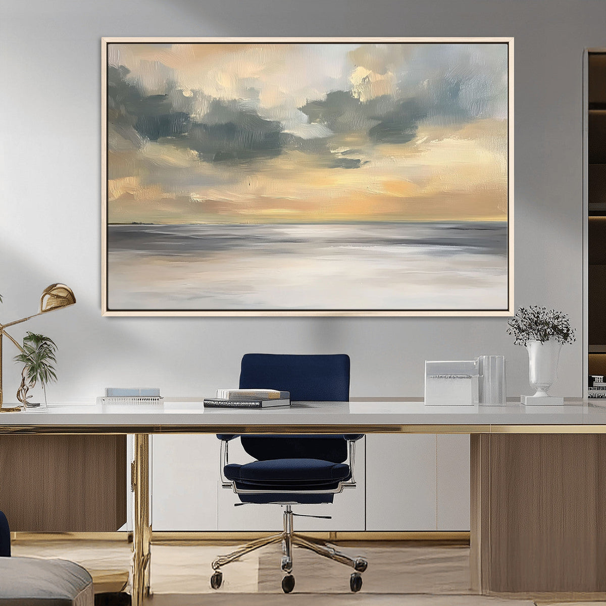 Modern Coastal Artwork with Vibrant Abstract Ocean Waves