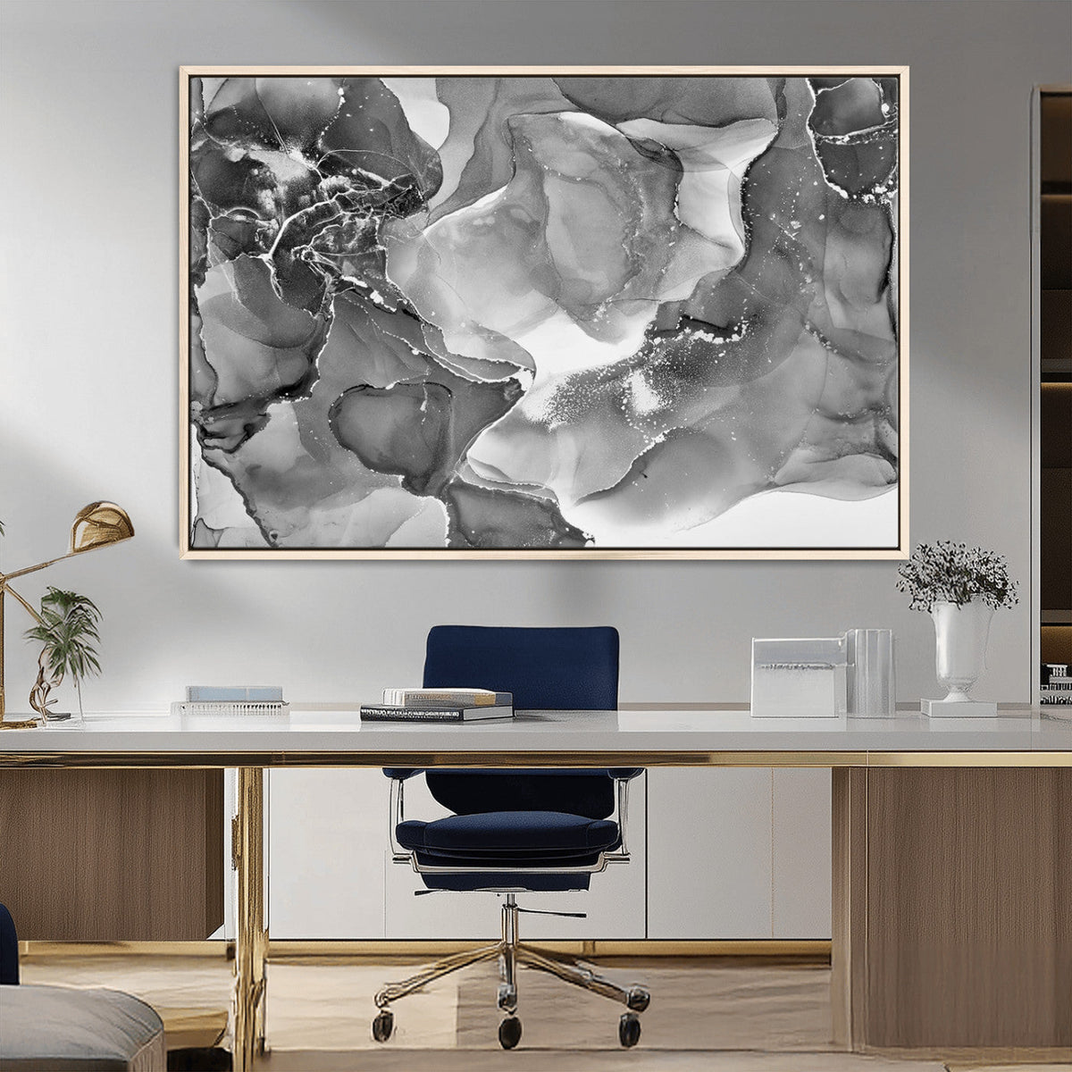 Black White Abstract Canvas Wall Art - Fluid Ink Artwork -