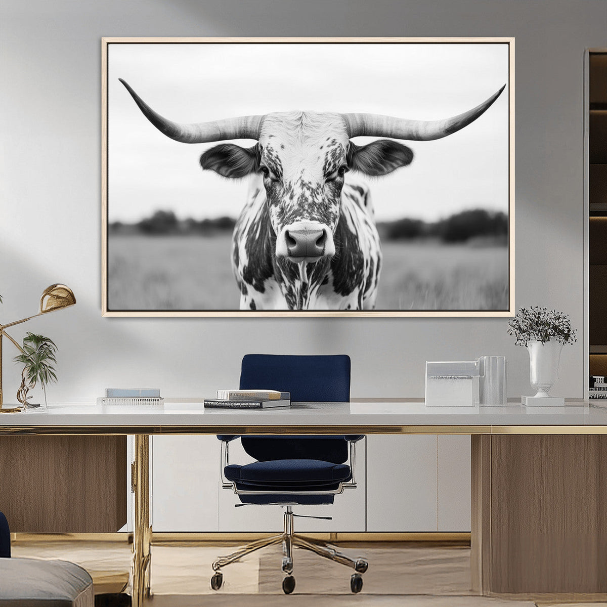 Highland Cow Wall Art Canvas Print – Black and White Western