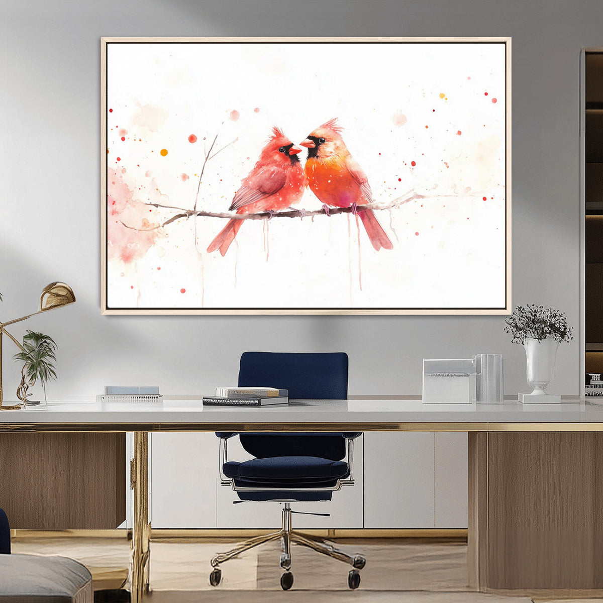 Cardinal Bird Canvas Wall Art - Male and Female Cardinal