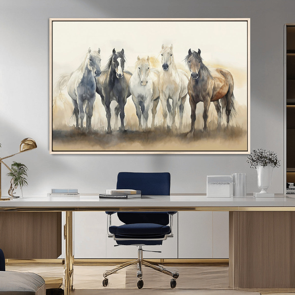Wild Horses Wall Art Canvas Print, Framed Running Horses Art