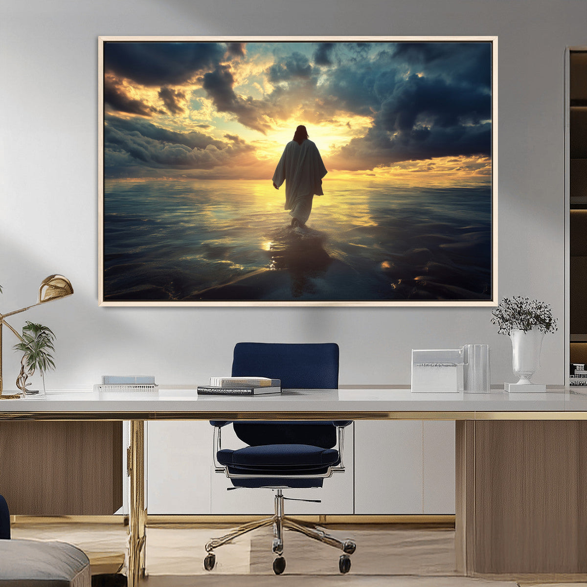 Jesus Walks Wall Art Canvas Print Framed Divine Sunset Art