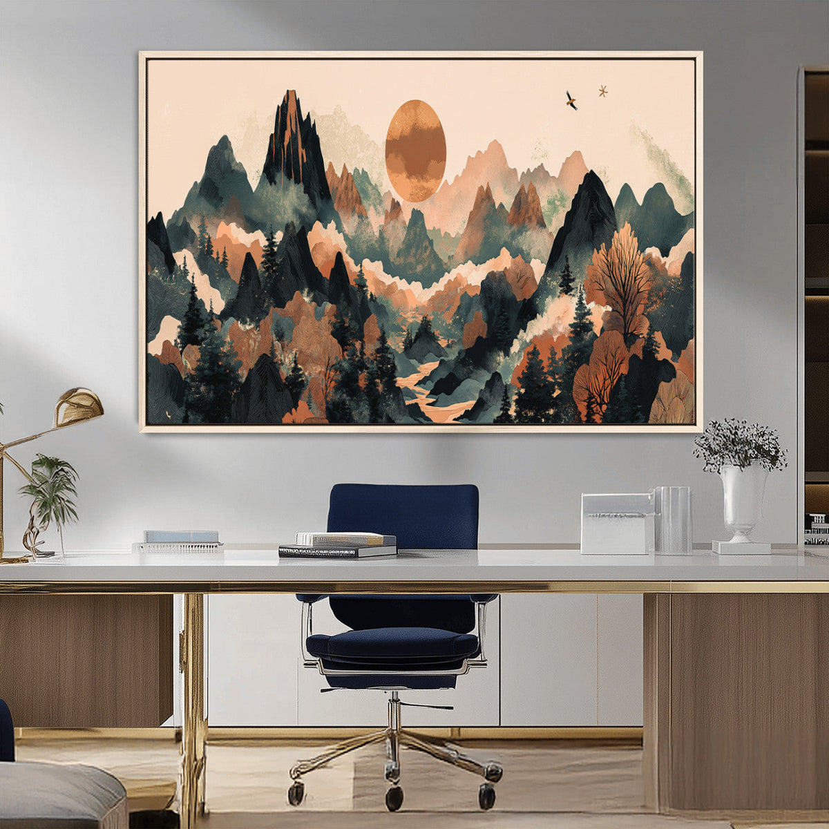 Wood Mountain Landscape Wall Art Canvas Print – Framed