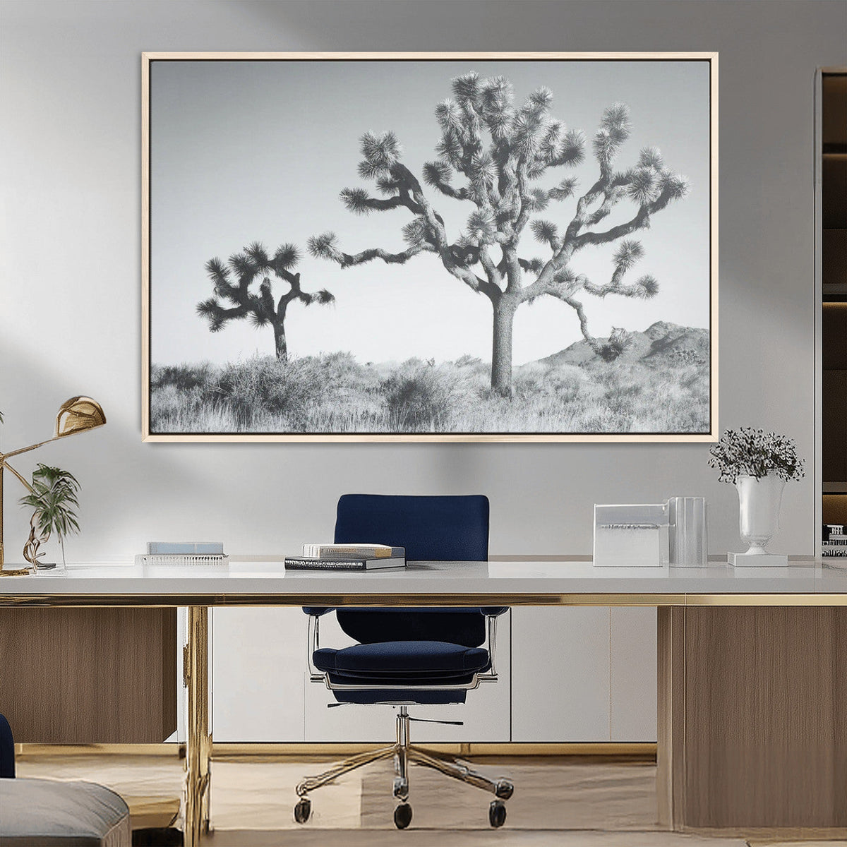 Joshua Tree Wall Art Canvas Print – Framed Black White