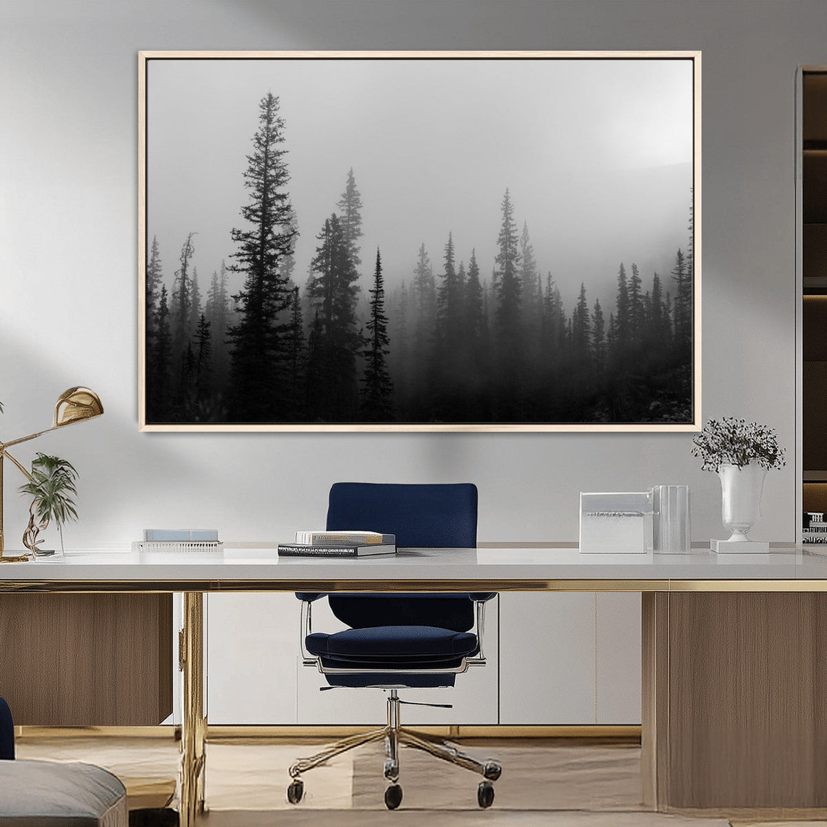 Misty Pines Wall Art Canvas Print – Framed Woodland