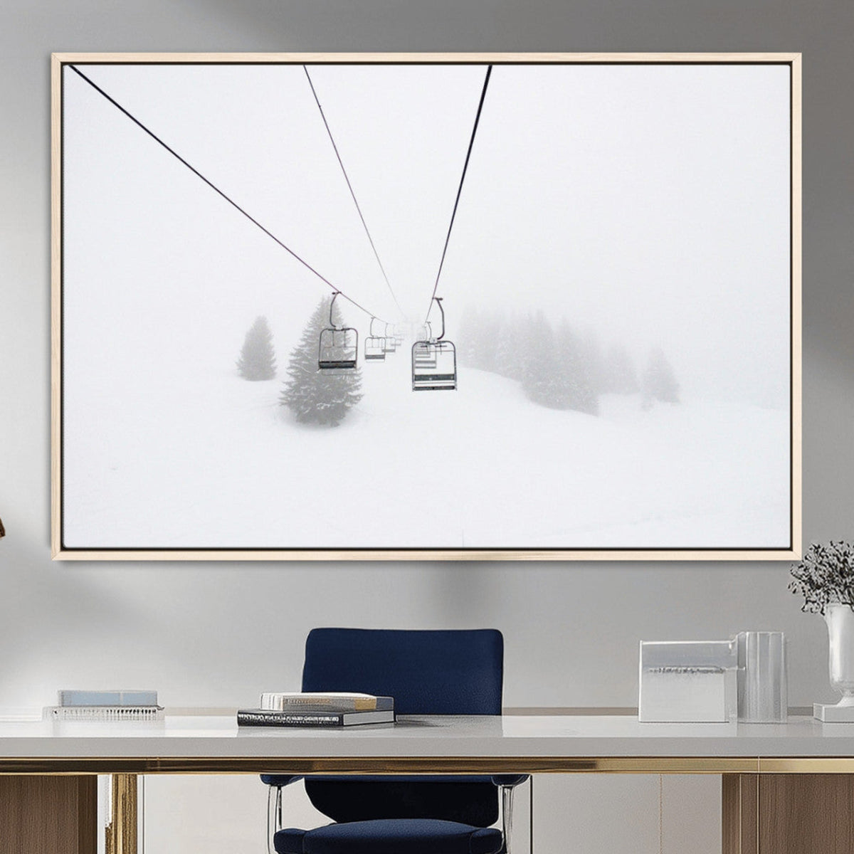 Ski Lift Wall Art Canvas Print – Snowy Alpine Landscape