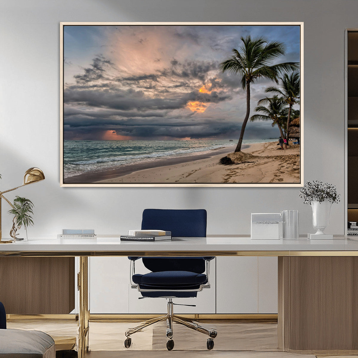 Tropical Storm Wall Art Canvas Print – Framed Moody Beach