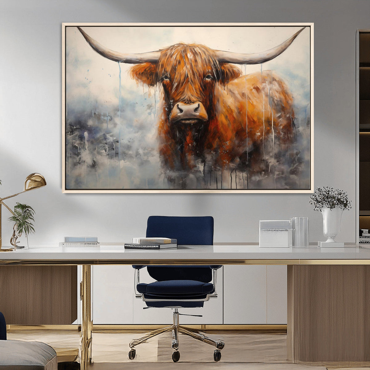 Scottish Highland Wall Art Canvas Print, Framed Longhorn Art