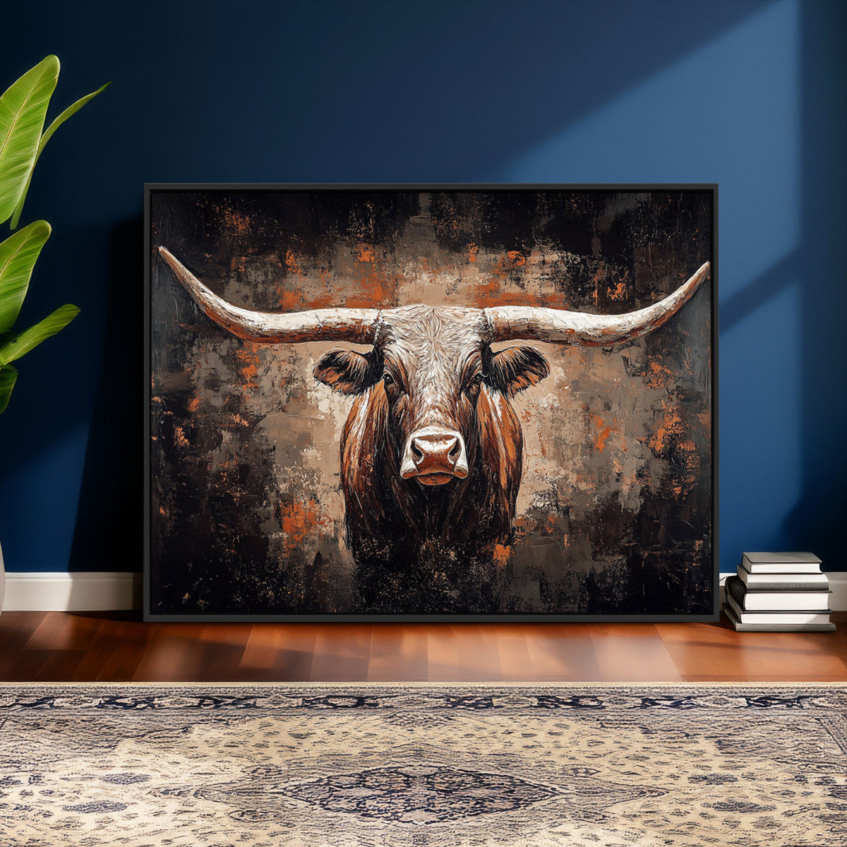 Abstract Longhorn Wall Art Canvas Print – Vintage Western