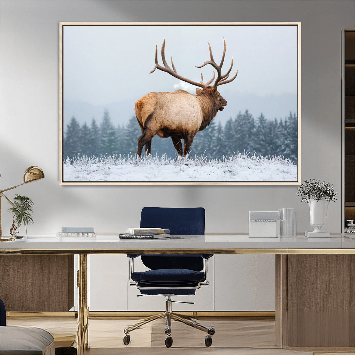 Majestic Elk Snowy Forest Wall Art Canvas Print – Winter