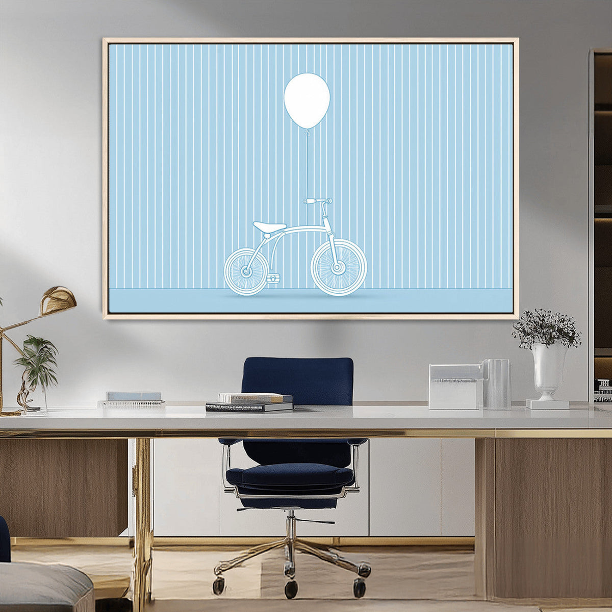 Minimalist Bicycle Balloon Canvas Wall Art – Playful Blue