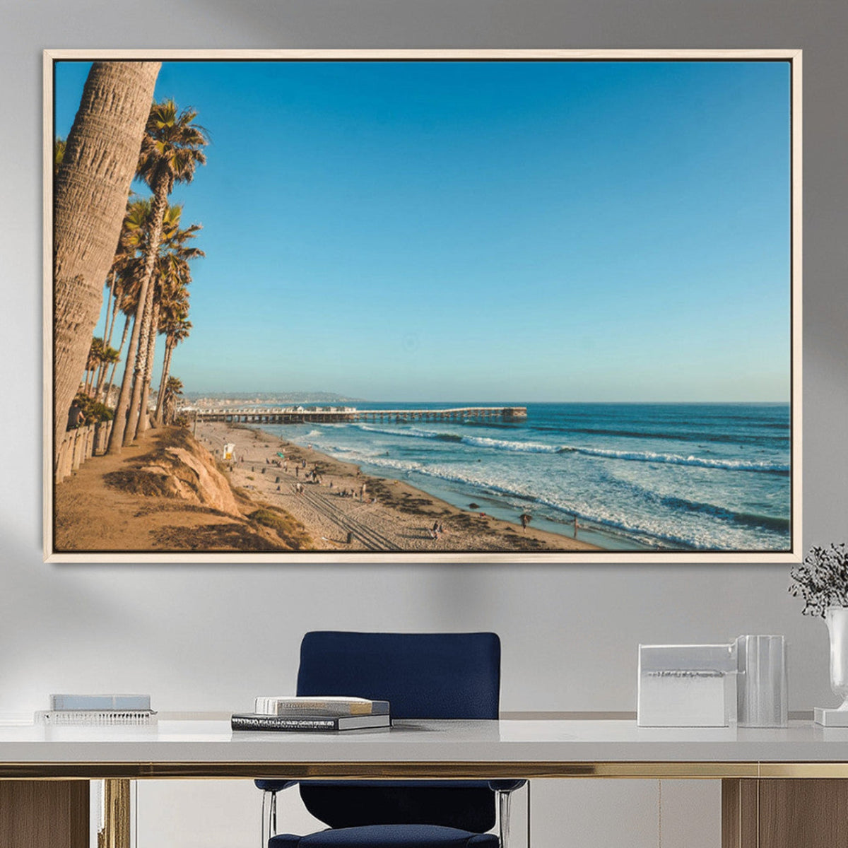 Scenic Beach Wall Art Canvas Print – Tall Palm Trees, Sandy