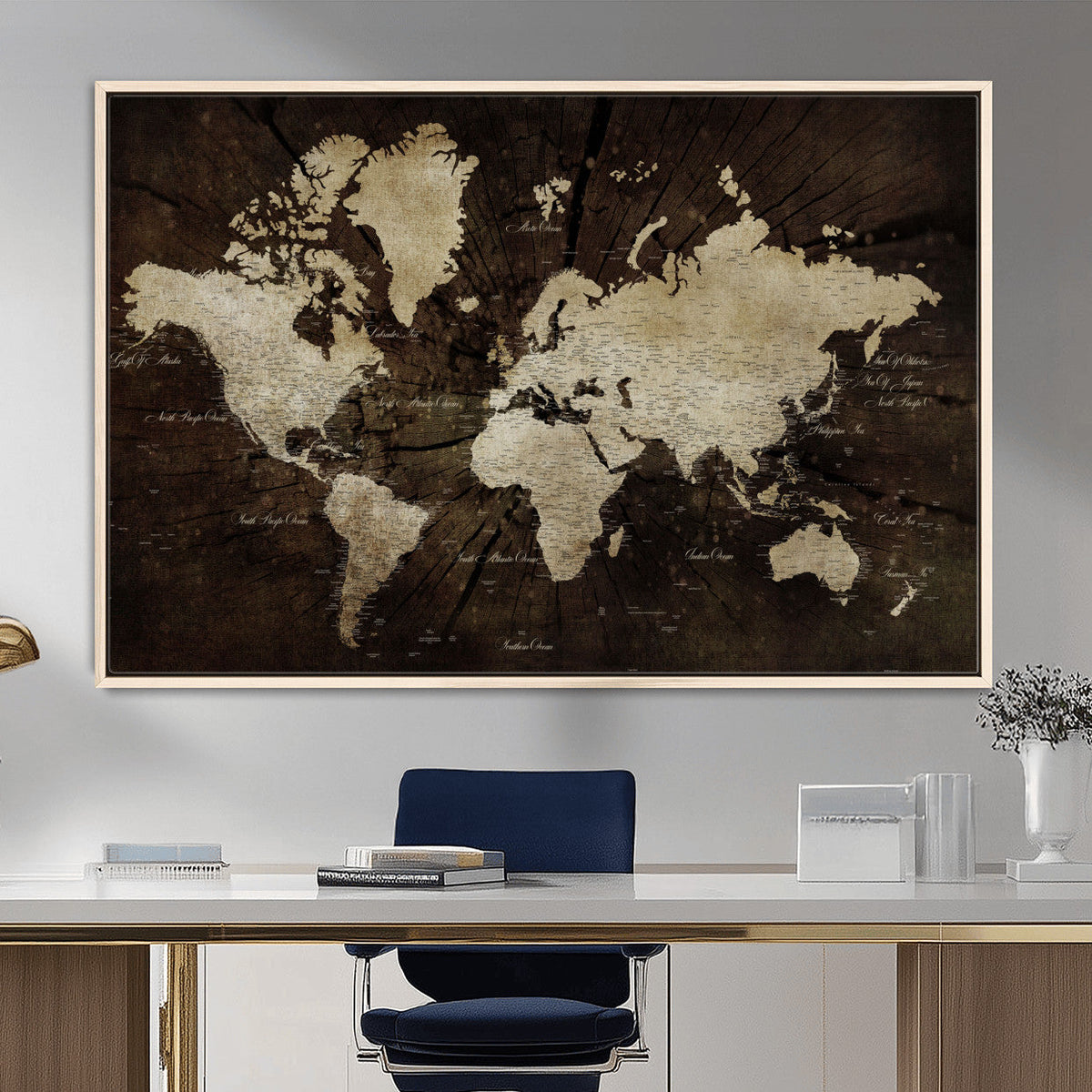 World Map Wall Art Canvas Print – Framed Travel Map Wall Art