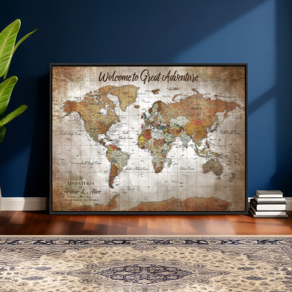 Personalized Vintage Map Wall Art Canvas Print – Custom Push