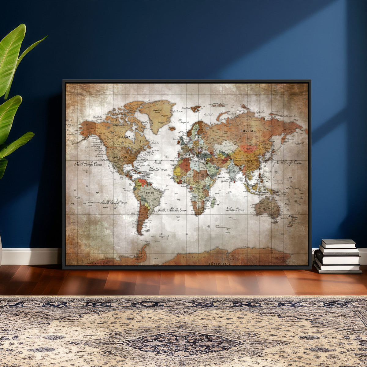 Vibrant Watercolor World Map Canvas Wall Art – Framed Travel
