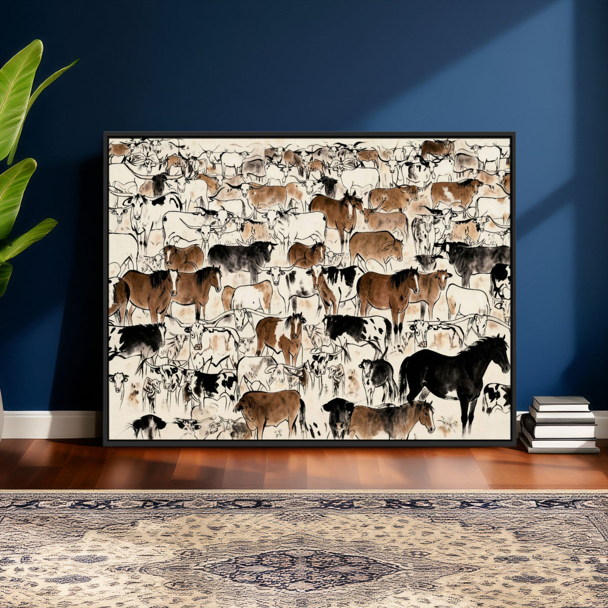 Farmhouse Animals Horse Longhorn Cow Wall Art Canvas Print -