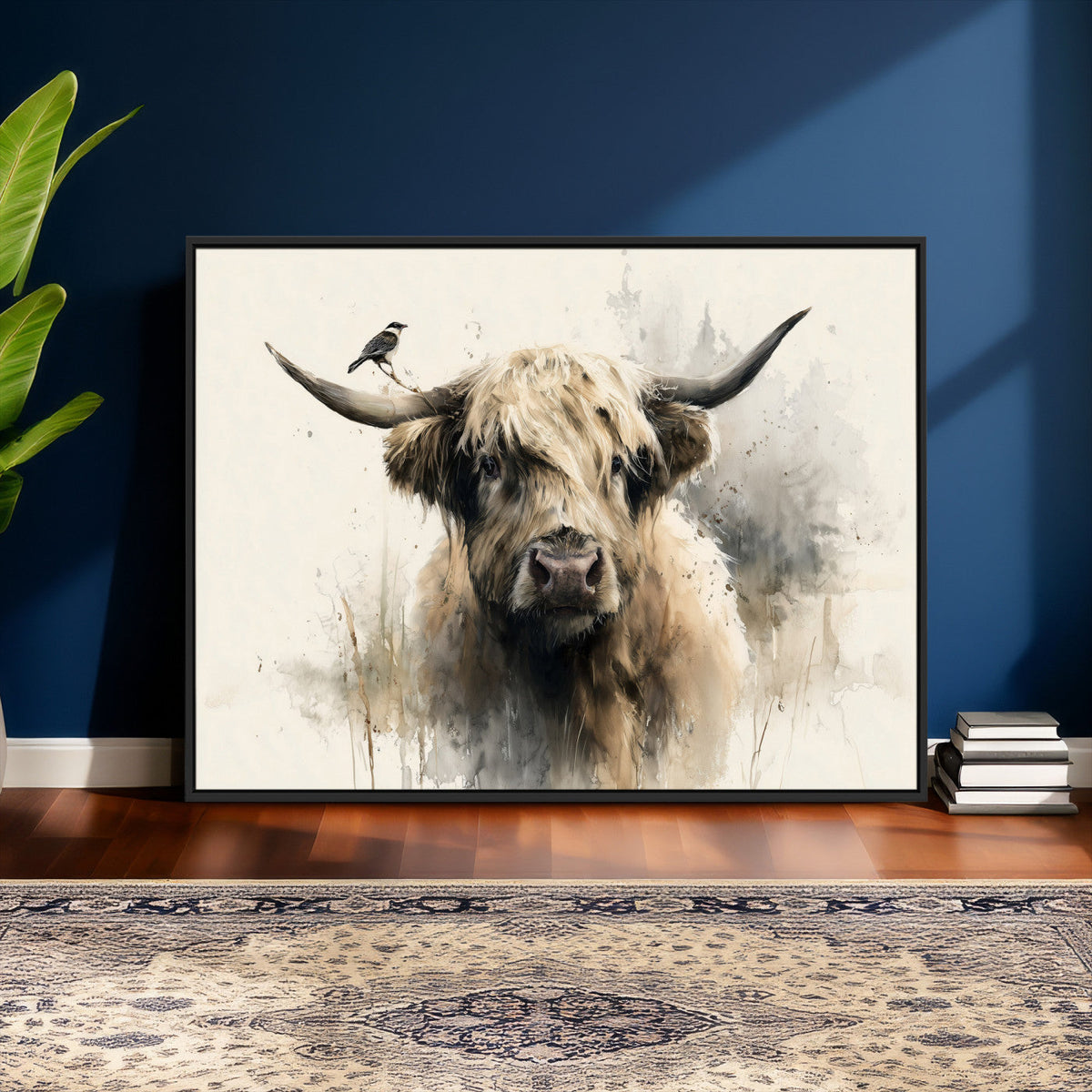 Abstract Highland Cow Wall Art Canvas Print, Rustic Farm