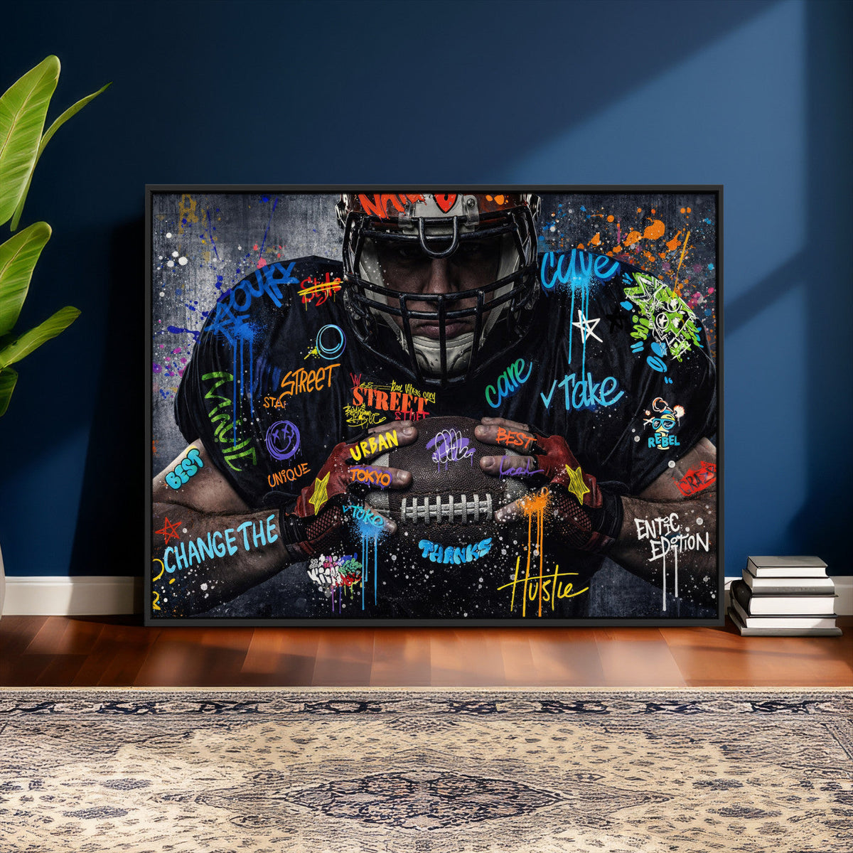 Graffiti American Football Player Street Art Wall Art Canvas