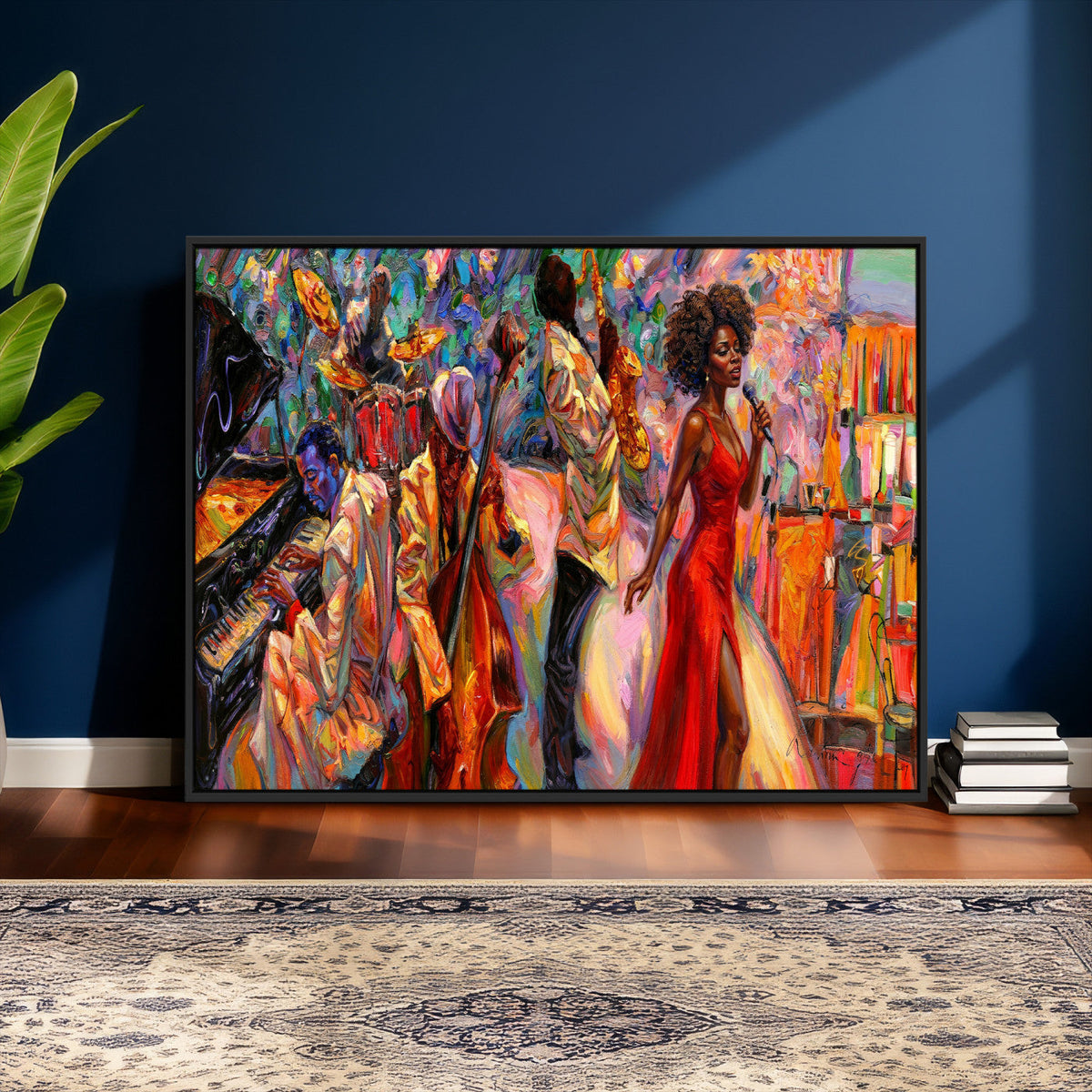 African American Jazz Singer Canvas Art — Red Dress Black