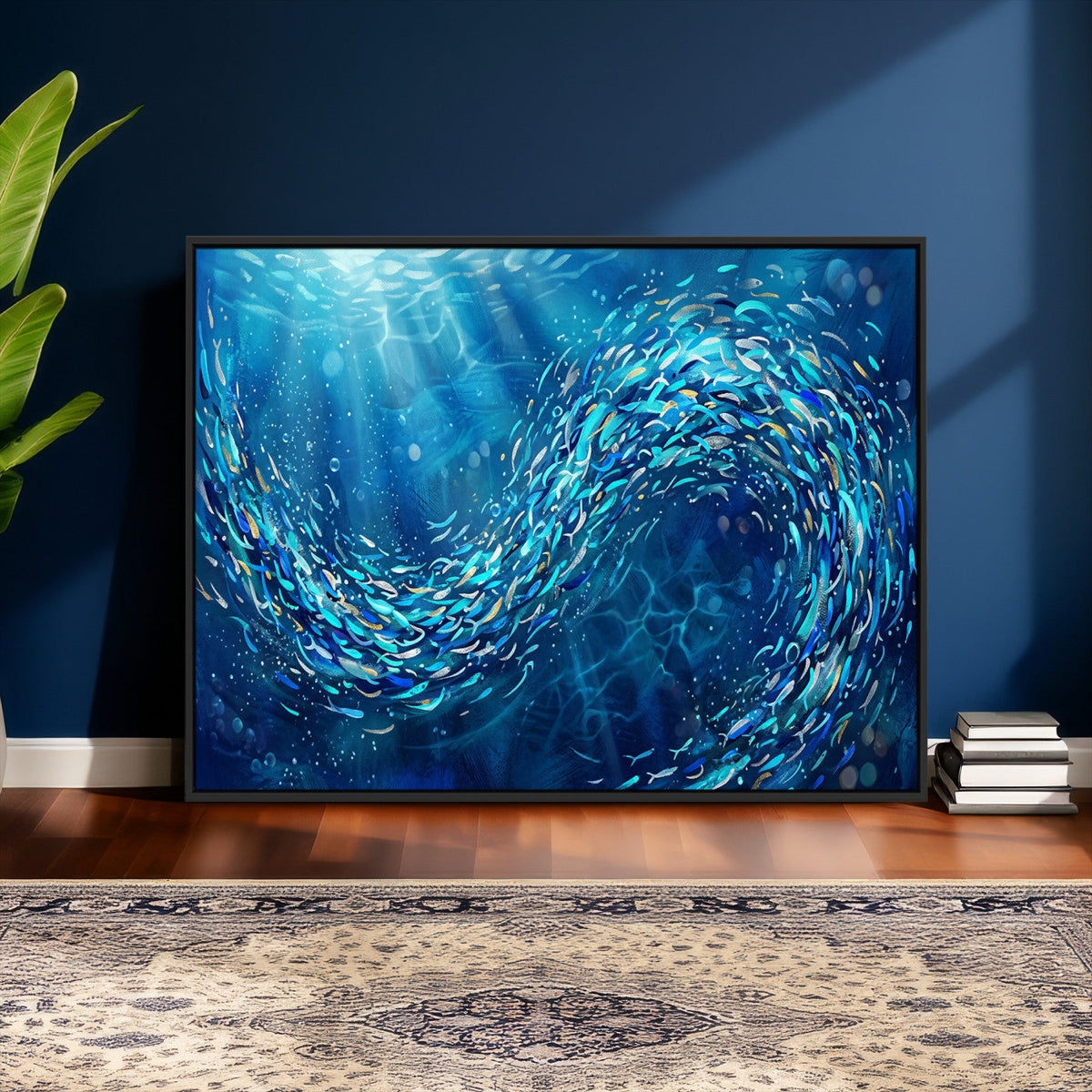 School of Fish Canvas Print | Blue Ocean Underwater Wall Art