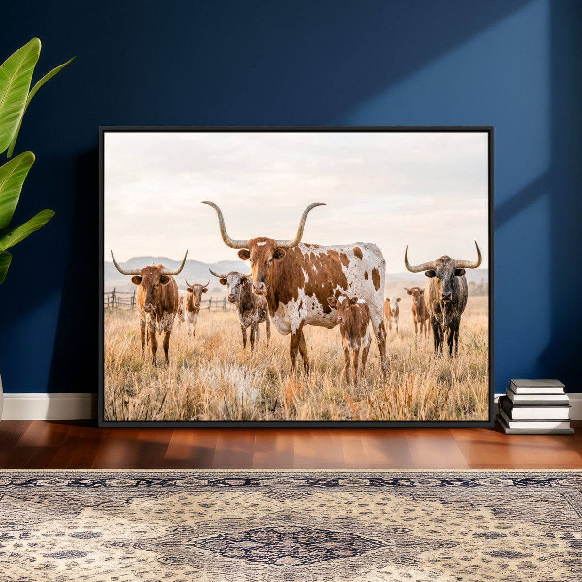 Texas Longhorn Canvas Wall Art, Rustic Farm Animal Photography Print, Farmhouse Country Decor, Western Ranch Art