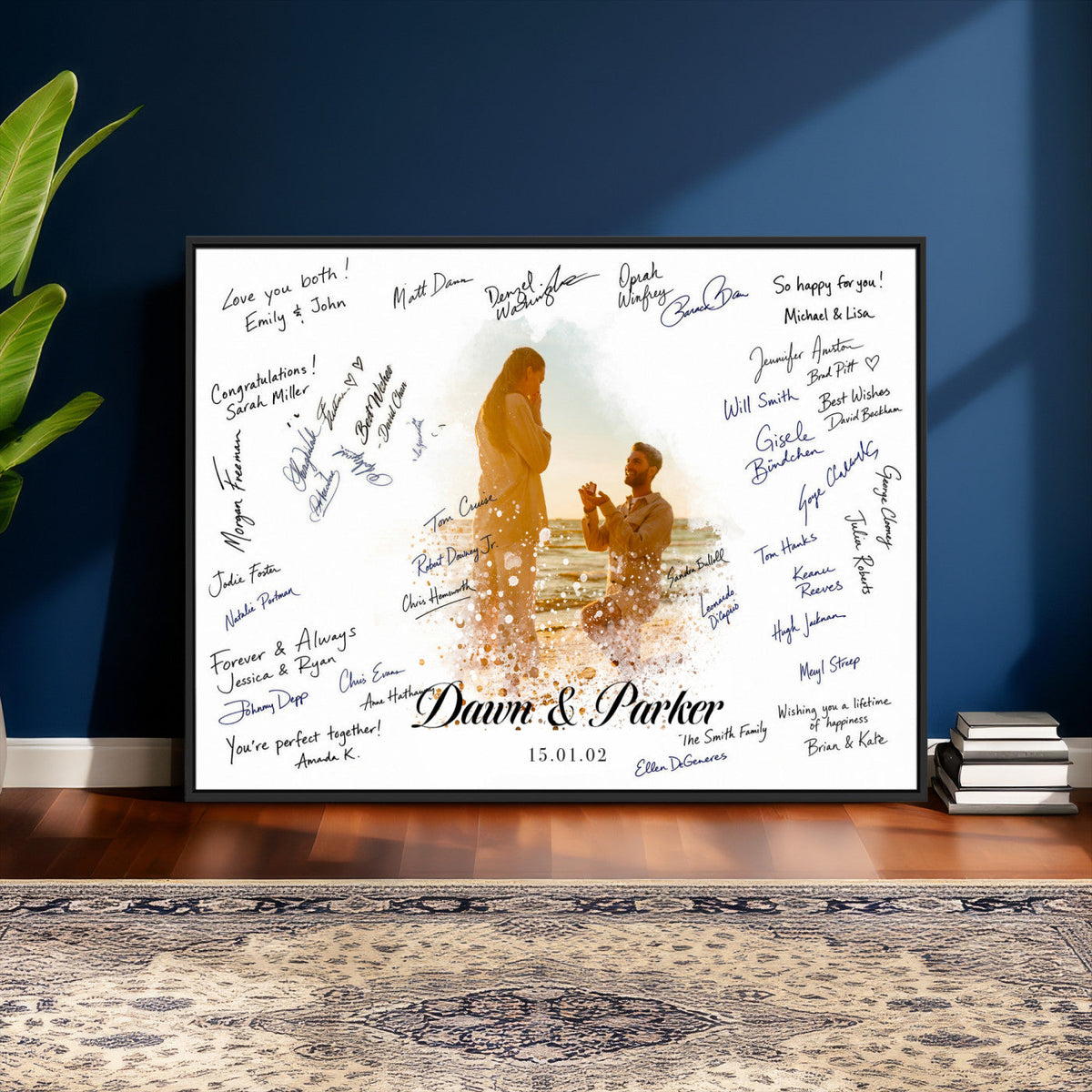 Wedding Guest Book Alternative Wall Art Canvas Print, Personalized Wedding Signature Poster, Custom Couple Photo Guestbook Canvas, Bridal Shower Reception Decor