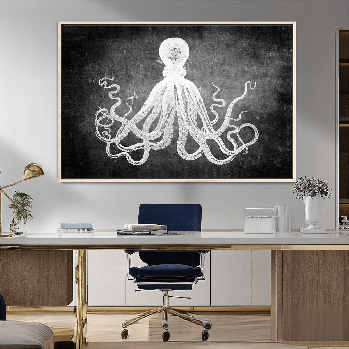 Black White Octopus Wall Art Canvas Print