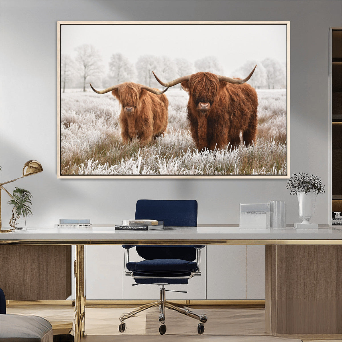 Longhorn Cattle Wall Art Canvas Print, Framed Farmhouse
