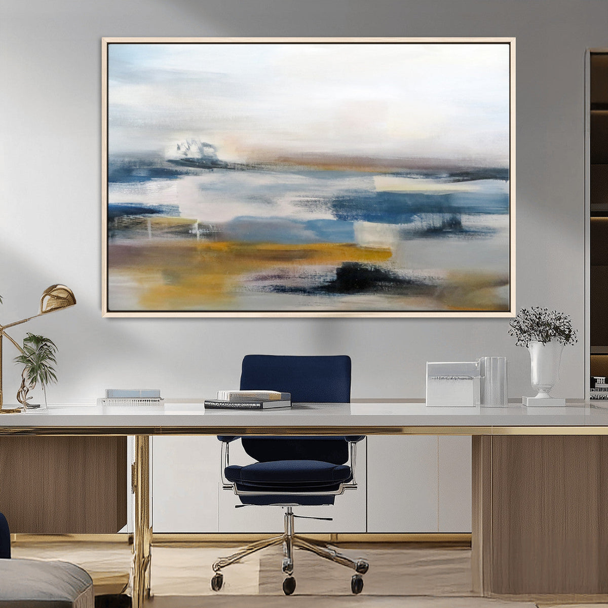 Abstract Landscape Wall Art Canvas | 3 Panel Modern Blue,