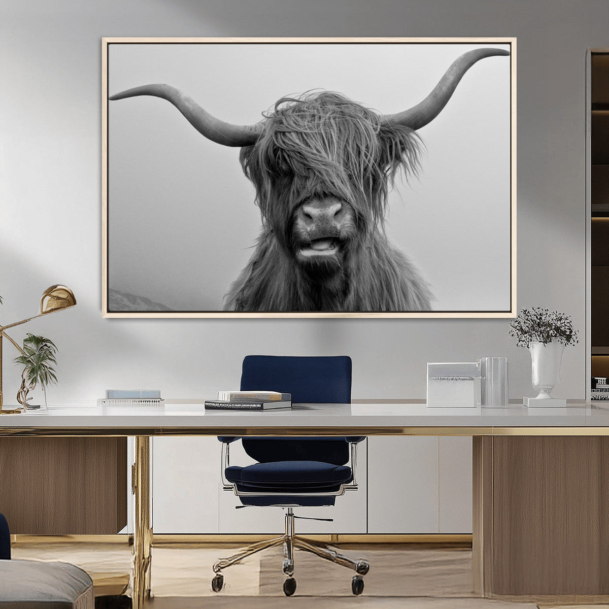 Texas Cow Wall Art Canvas, Texas Longhorn Cattle Canvas