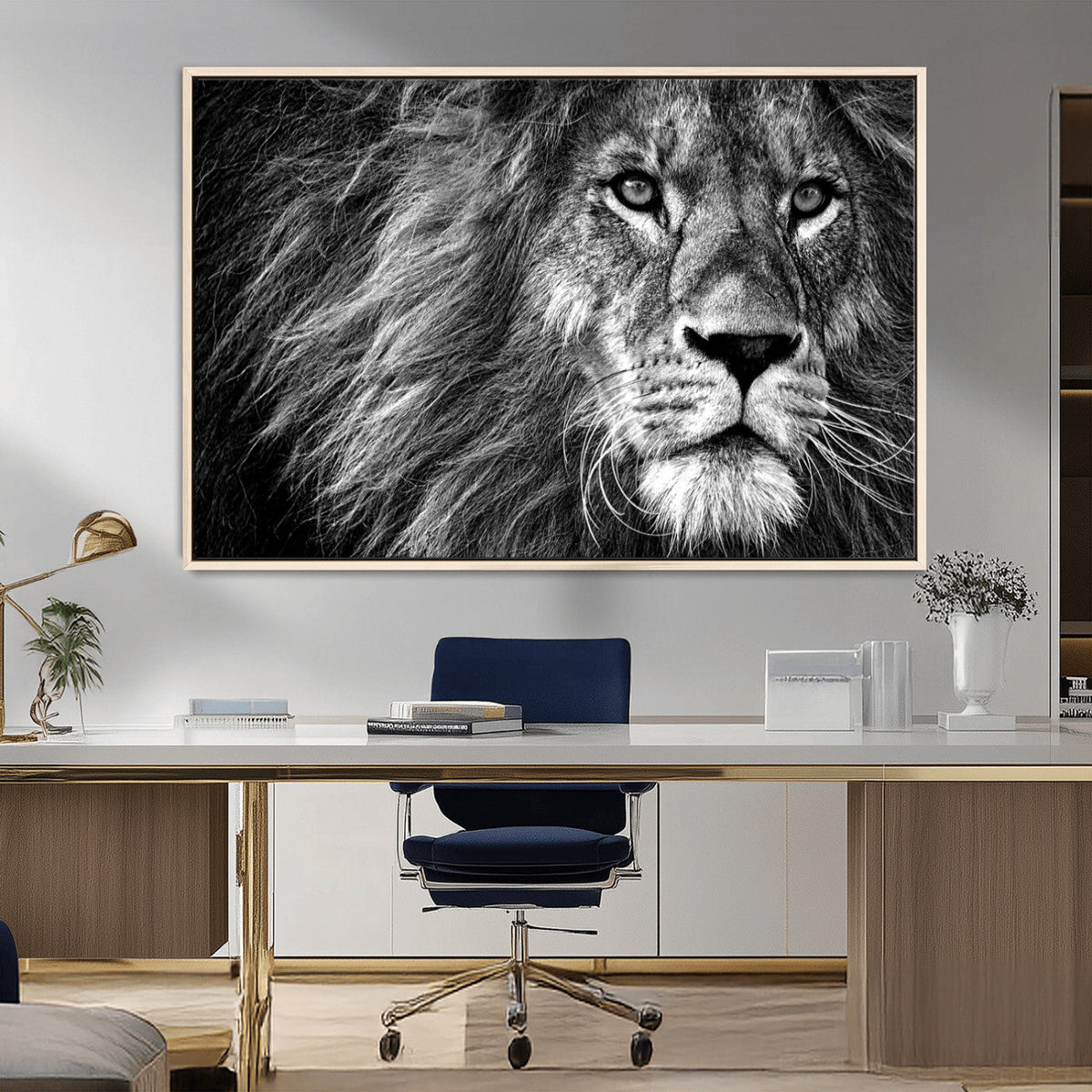 Black and White Lion Canvas Wall Art Print – Wildlife