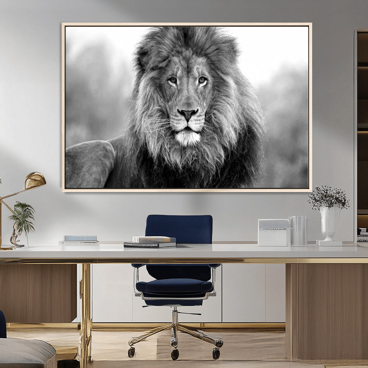 Black and White Lion Canvas Wall Art – Animal Print Artwork