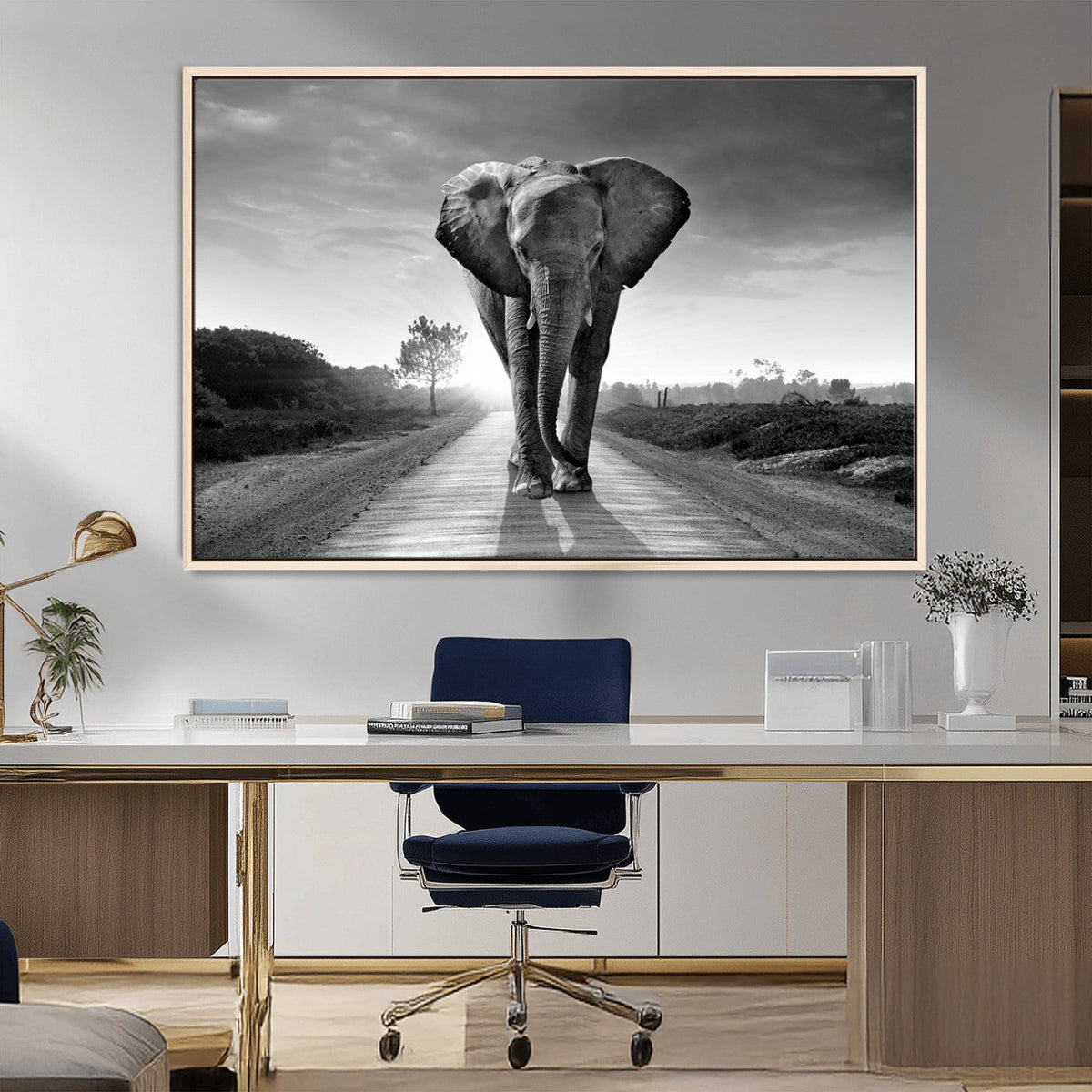 Black and White Elephant Wall Art Canvas Print