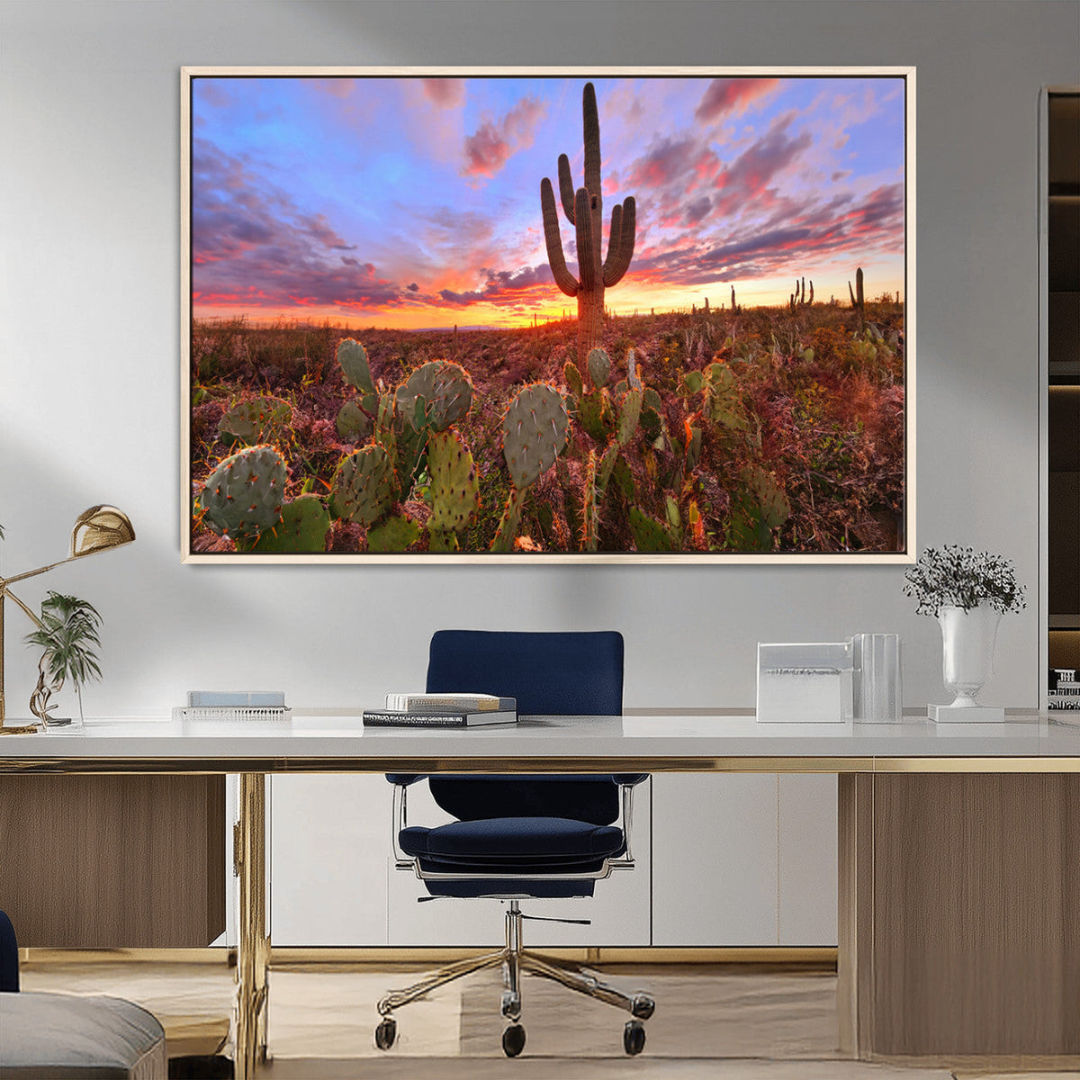 Arizona Desert Wall Art Canvas Print - Framed Deser Sunset