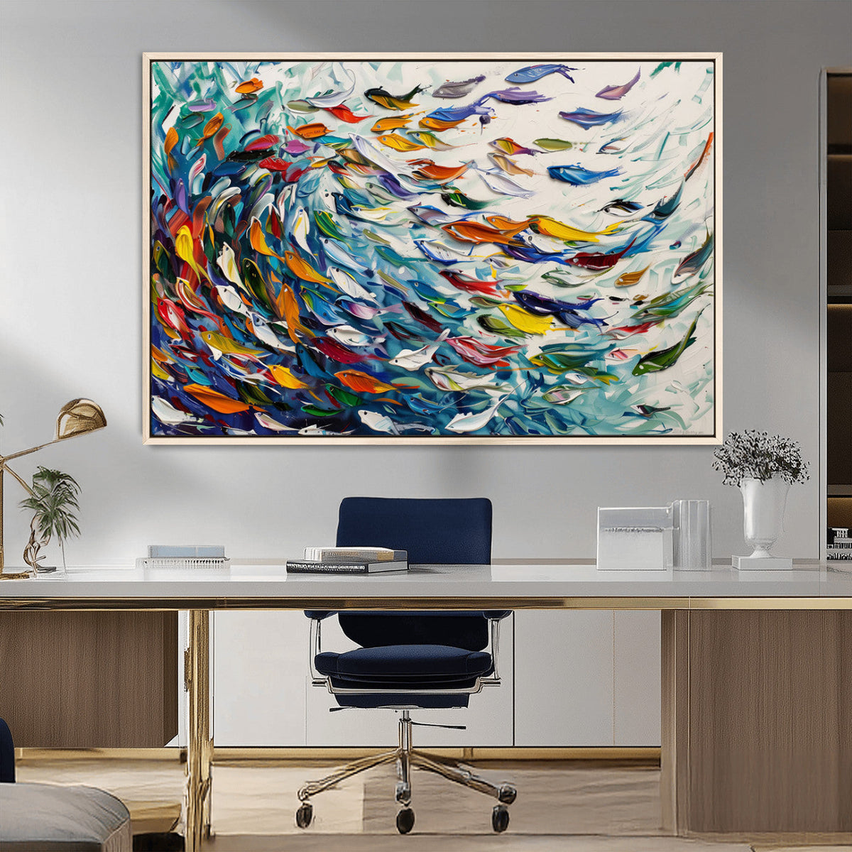Modern Abstract Fish Shoal Wall Art Canvas Print, Colorful