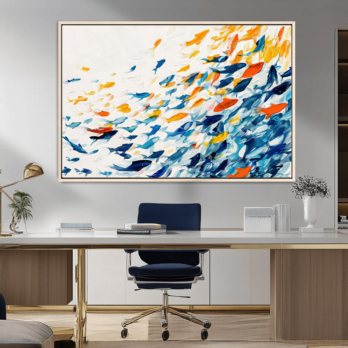 Abstract Fish Shoal Wall Art Canvas Print, Colorful Fish