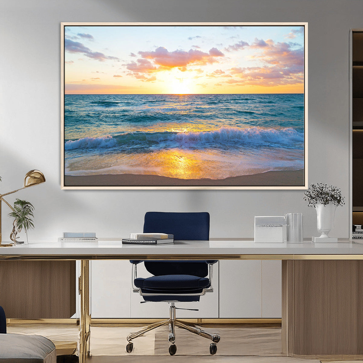 Golden Sunset Over Ocean Waves - Serene Coastal Triptych