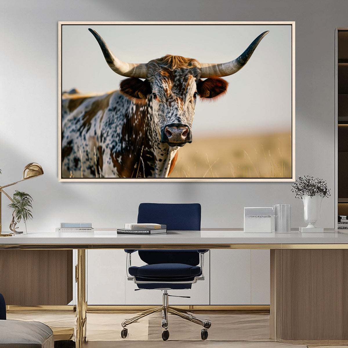 Texas Bull Longhorn Wall Art Canvas Print for Farm House